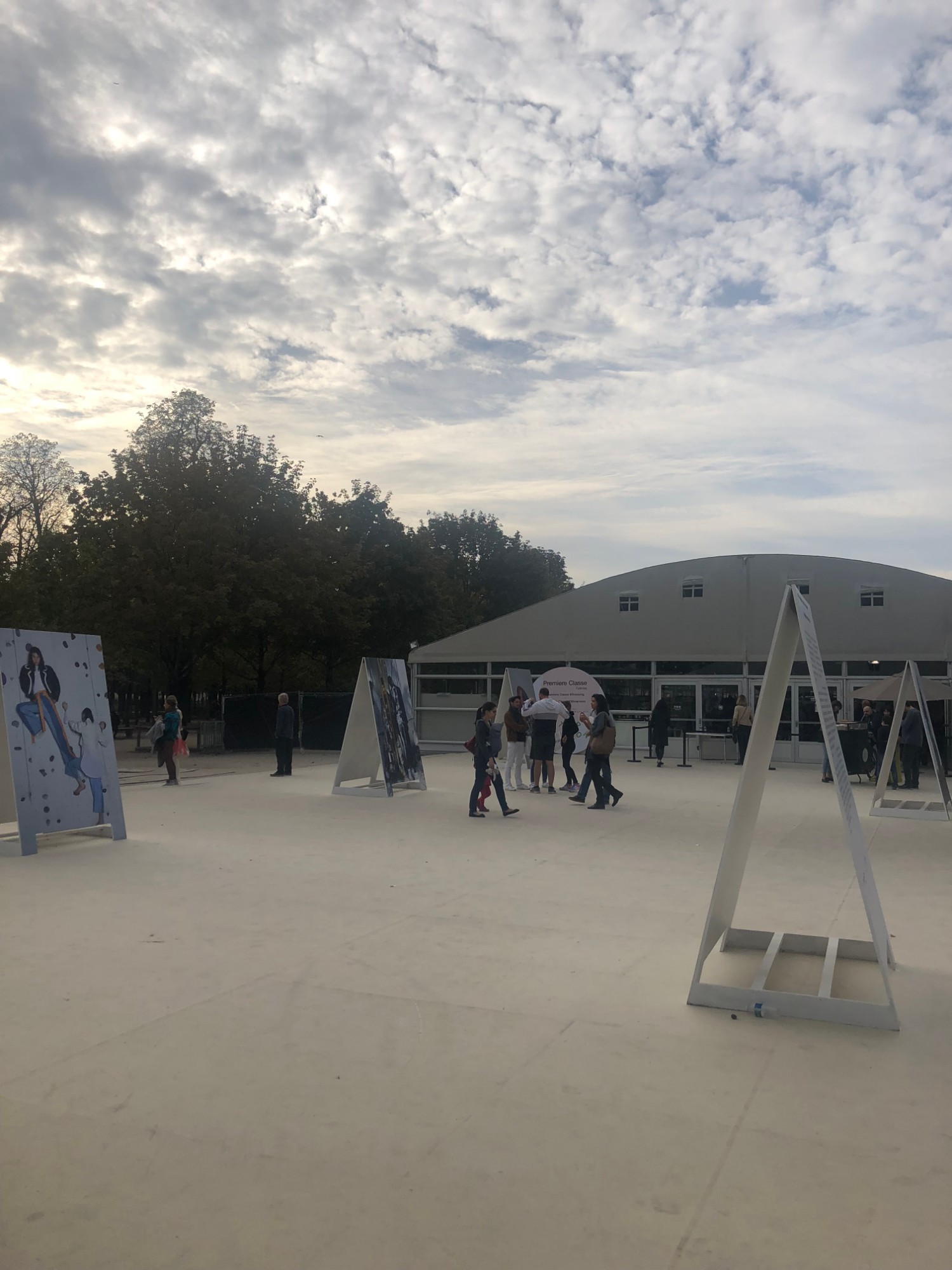The Première Classe tent in the Jardin des Tuileries during Paris Fashion Week.